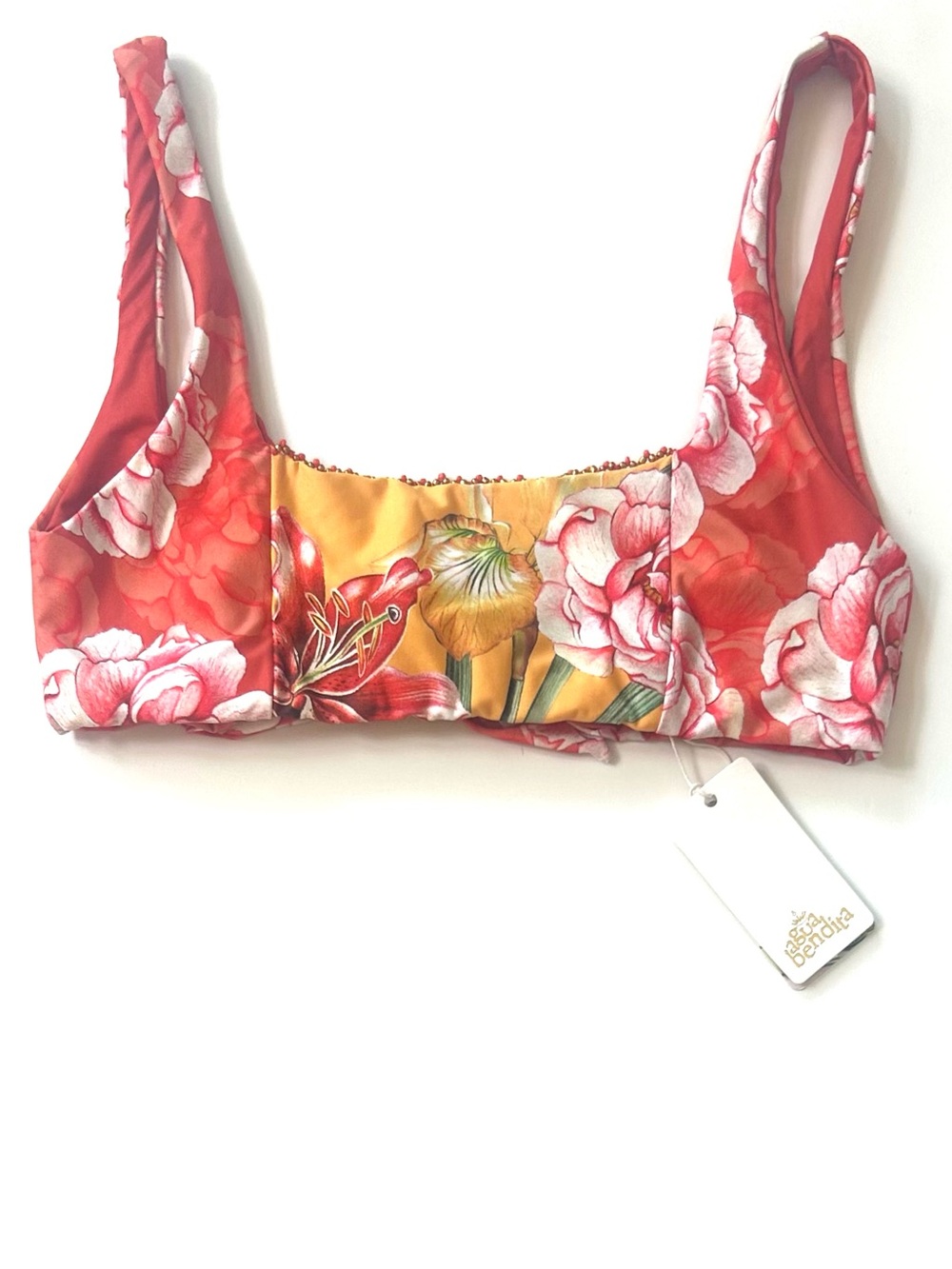 Agua Bendita Anthropologie NWT Collen Bikini Top Small Orange Yellow Floral